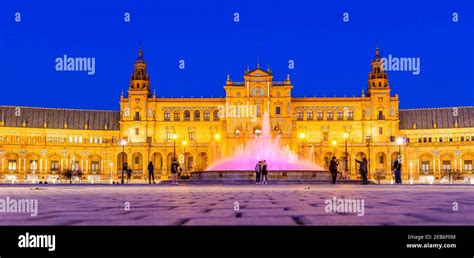 Spanish Steps Illuminated At Night In Seville Andalusia Spain Stock