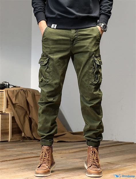 OrcaJump Mens Casual Streetwear Cotton Blend Cargo Pants With Multi