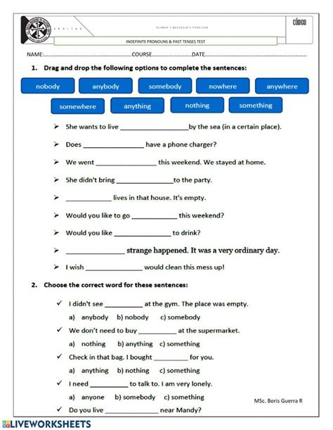 Indefinite Pronouns Interactive Worksheet