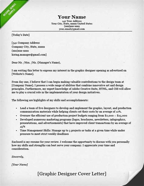 Graphic Designer Cover Letter Samples Resume Genius