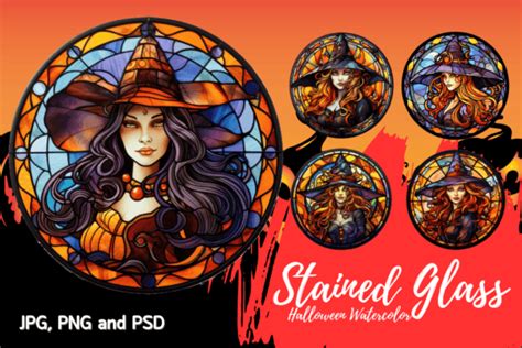 Halloween Stained Glass Clipart Witch Graphic By Slinlashop Creative