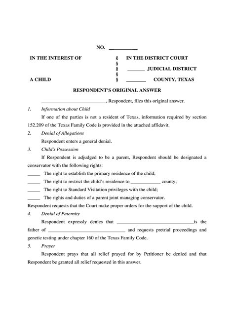 Respondent S Original Answer Form Fill Online Printable Fillable