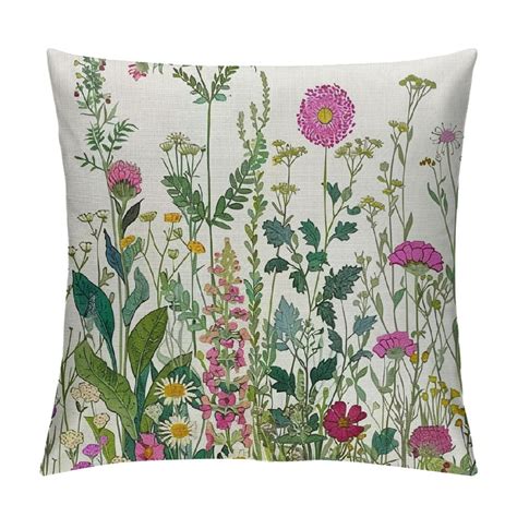 Creowell Sage Green Pillow Covers Spring Wildflower Plant Throw