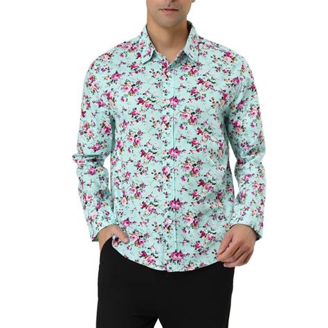 Lars Amadeus Mens Flower Palm Long Sleeve Button Down Hawaiian Shirt