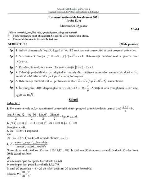 Variante Bac Matematica Stiintele Naturii 2021 Rezolvate Subiecte Si