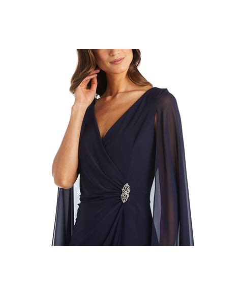 R And M Richards Embellished Chiffon Cape Dress In Navy Blue Lyst