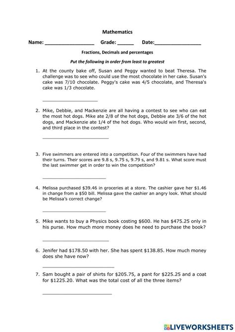 Percentage Word Problems 2 Worksheet Worksheets