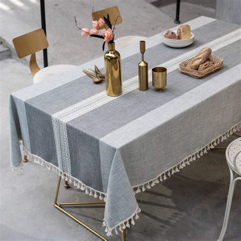 Topmail Nappe De Table Rectangulaire En Coton Et Lin Nappe Rayure Gris