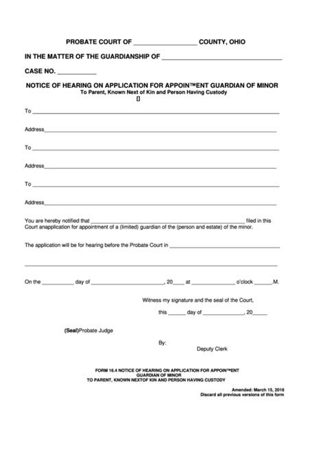 Fillable Form Notice Of Hearing On Application For Appointment