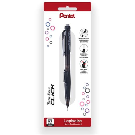 Lapiseira 0 7mm Twist Eraser Click Preta SM PD277 A6 Pentel BT 1 UN