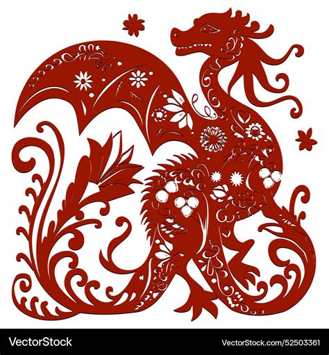 Ornamental Isolated Chinese Red Dragon Silhouette Vector Image