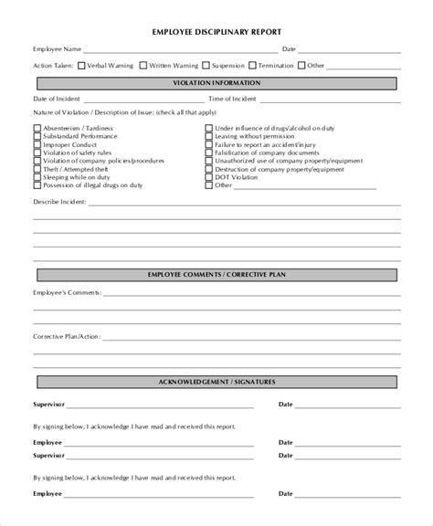 Employee Discipline Printable Disciplinary Action Form Printable