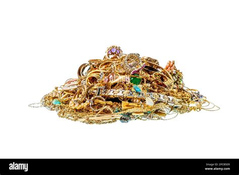 Horizontal Shot Of A Colorful Pile Of Jewelry Isolated On White Stock