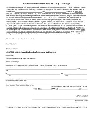 Fillable Online Sub Subcontractor Affidavit Under OCGA13 10 91 B 4