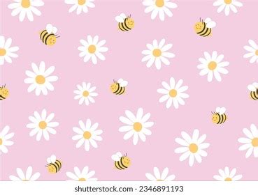 Seamless Pattern Daisy Flower Leaves Cartoon