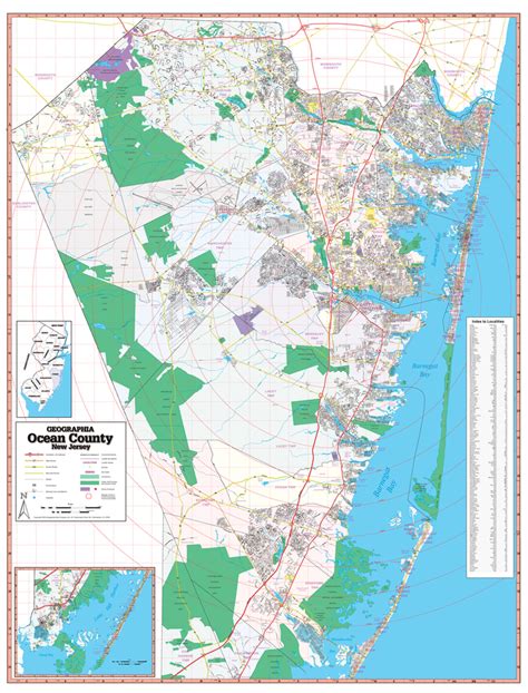 Ocean County Nj Wall Map Large Laminated