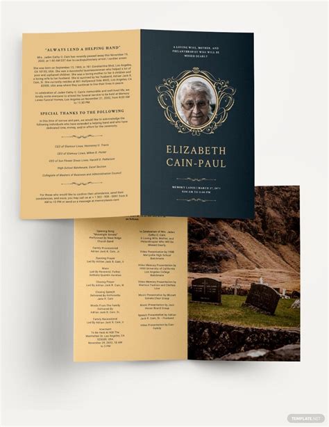 Classic Funeral Obituary Bi-Fold Brochure Template in InDesign, Pages, Word, Publisher, Google ...