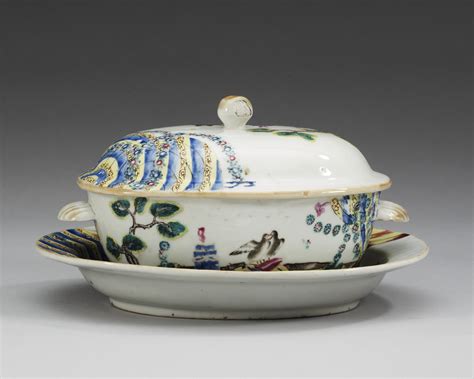 A Famille Rose European Subject Butter Tureen With Cover And Stand