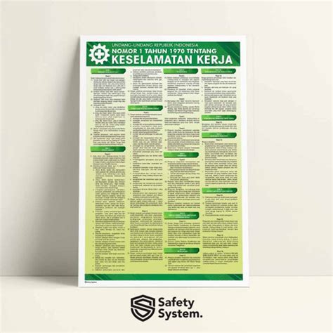 Jual Poster K3 Safety Undang No 1 Tahun 1970 Tentang Keselamatan Kerja