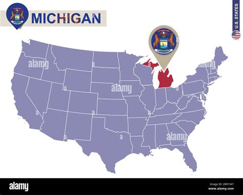 Michigan State On USA Map Michigan Flag And Map US States Stock