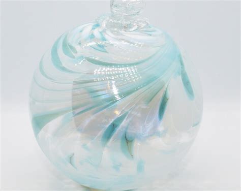 2 Sisters Artisan Glass 4 White And Pale Aqua Swirled Blown Glass