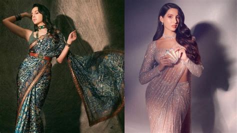 Nora Fatehi Looks Breathtaking In Jaw Dropping Bodycon Ethnic Sarees