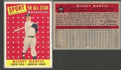 1958 Topps 487 Mickey Mantle All Star Yankees