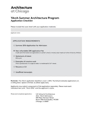 Fillable Online Arch Uic YArch 2016 Checklist Pdf Architecture At UIC