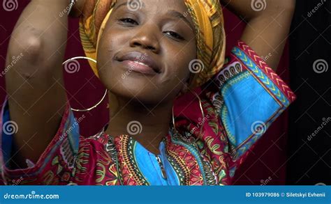 Snow White Smile African Woman In Traditional Dress Slow Motion Stock