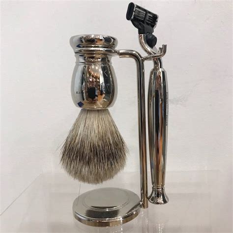 Edwin Jagger 3pc Mach3 Razor Solid Chrome Nickel Super Badger Brush