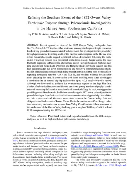 (PDF) Refining the Southern Extent of the 1872 Owens Valley Earthquake Rupture through ...