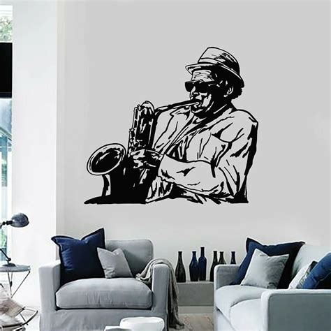 Music Wall Decals Vinyl Wall Decal Jazz Bar Playing Saxophonist