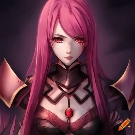 Anime Girl With Dark Pink Hair And Red Eyes In Chinese Armor On Craiyon