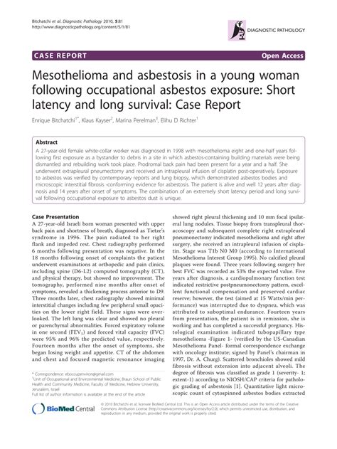 Pdf Mesothelioma And Asbestosis In A Young Woman Following