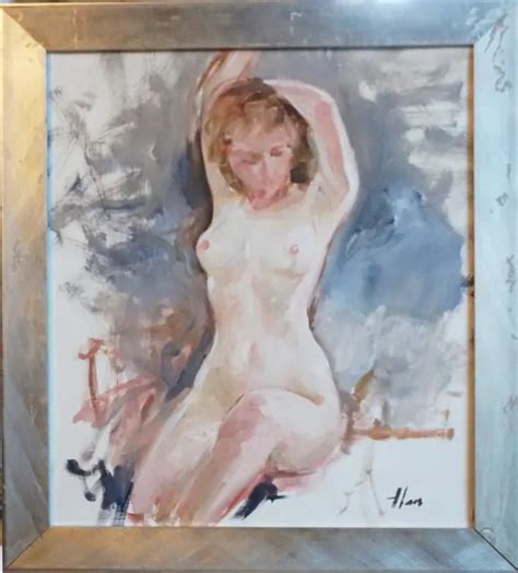 Huile Toile Jeune Femme Assise Nue Sign E Alan Oil Painting Nude