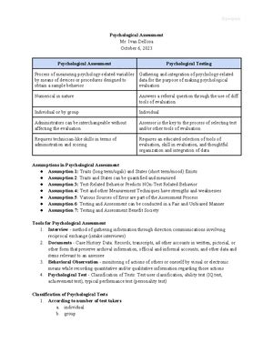 Psych Assess Midterms Midterm Exam Lecture History Of Psychological