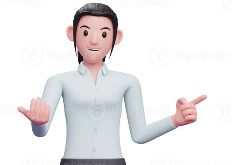 3d mujer de negocios ven aquí gesto mientras apunta hacia un lado, 3d render ilustración de ...