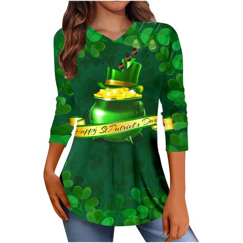 Jacenvly St Patricks Day Plus Size Tops Clearance Loose 3 4 Sleeve