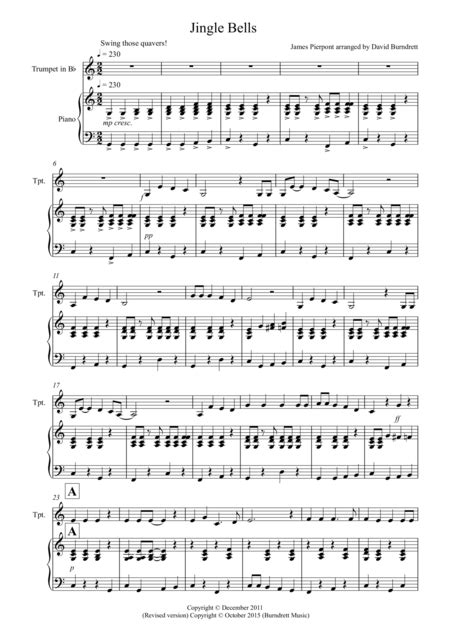 Jingle Bells Jazzy Style For Trumpet And Piano Arr David Burndrett