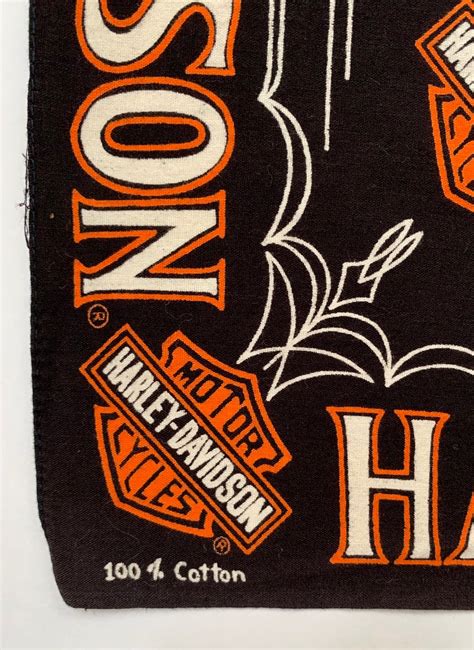 Soft Harley Davidson Bandana All Cotton Vintage Black Orange White