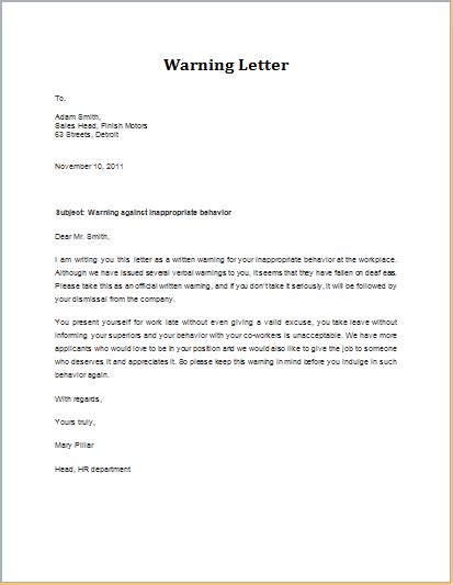 5 Warning Letter Sample Templates Excel Templates