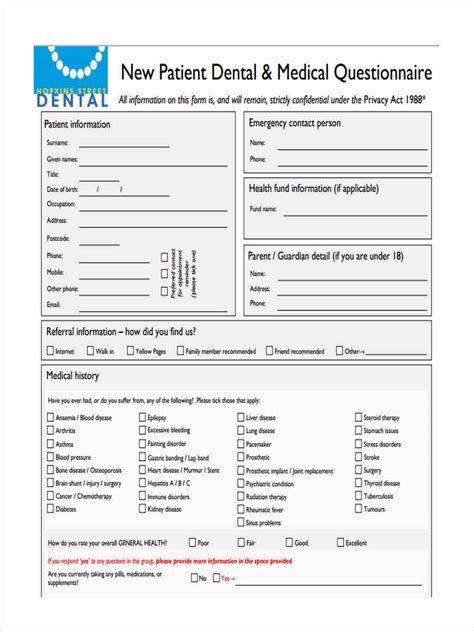 Free Medical Questionnaire Forms In Pdf Ms Word