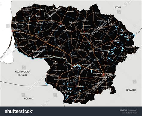 High Detailed Lithuania Road Map Labeling Stock Vector Royalty Free