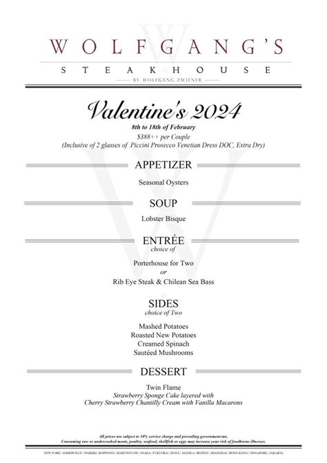 Wolfgang S Steakhouse Valentine S Day Menu Singapore