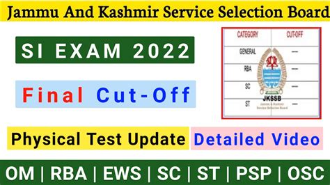 Jkssb Sub Inspector Final Cut Off Category Wise Full Detailed Video