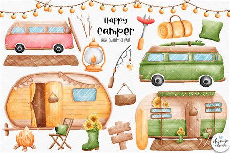 Happy Campers Clipart Camper Clipart Graphic By Chonnieartwork