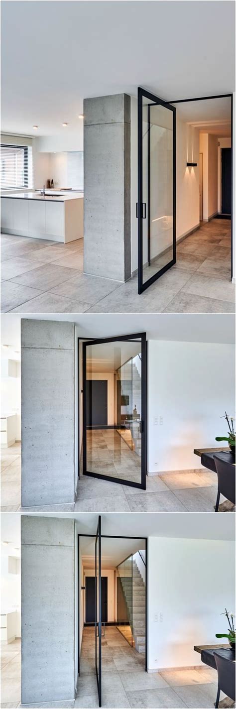 Modern Glass Pivot Door Custom Made By Anyway Doors This Unique Steel Look Pivoting Door