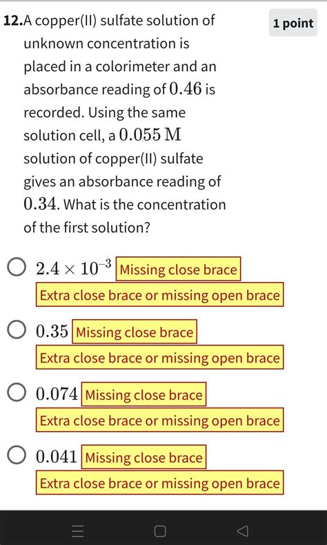 Solved 12 A Copper II Sulfate Solution Of Unknown Chegg