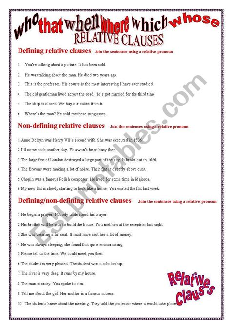 Relative Clauses Exercises Esl Worksheet By Maigomay