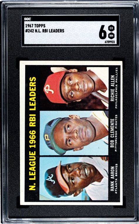 1967 Topps 242 NL RBI Leaders Hank Aaron Roberto Clemente Richie Allen